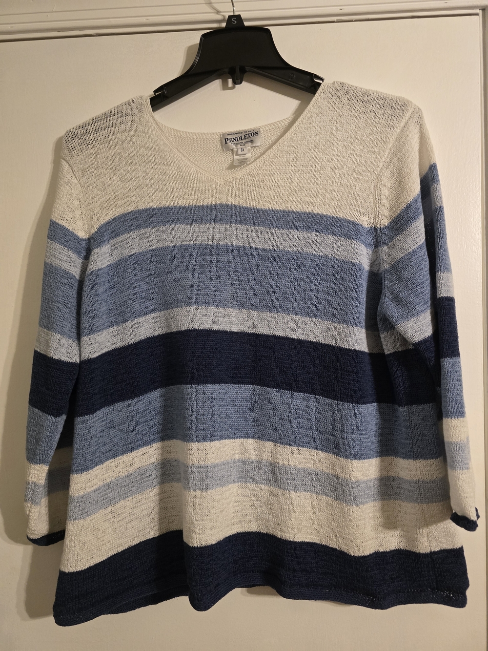 Pendleton Cotton Blend Coastal Striped Blue & White V-Neck Pullover 3XL